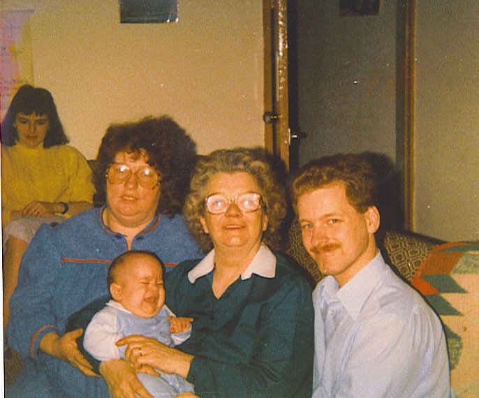 From left to right, Mum, Nanny, me, Great Grandma (dads side), Dad.